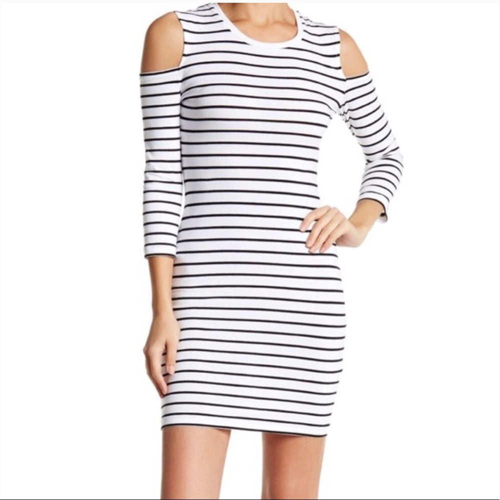 French Connection Cold Shoulder Striped Tim Tim Dress in White Size 8 NWT